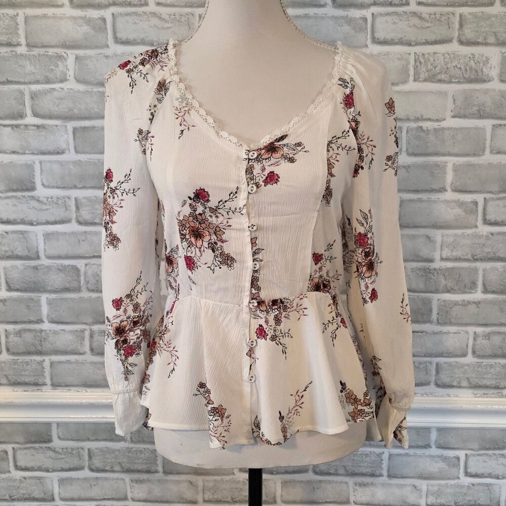 American Rag Smocked Peasant Blouse Floral Boho Cottage Romantic NEW XS Ruffled